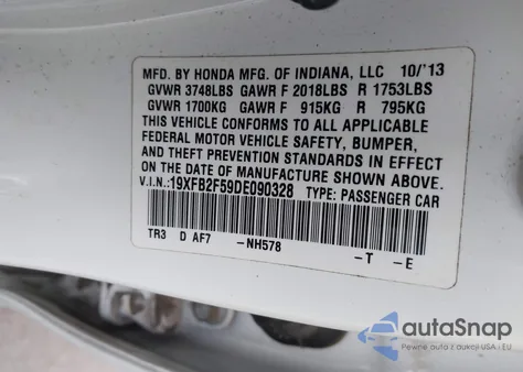 2013 Honda Civic Lx from USA, damaged, VIN 19XFB2F59DE090328